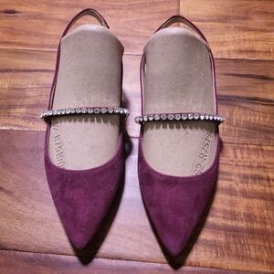 Stuart Weitzman Burgundy Rhinestones Slingback Flats